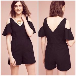 Anthropologie Elevenses Black Cold Shoulder Flutter Sleeve Romper Shorts 6
